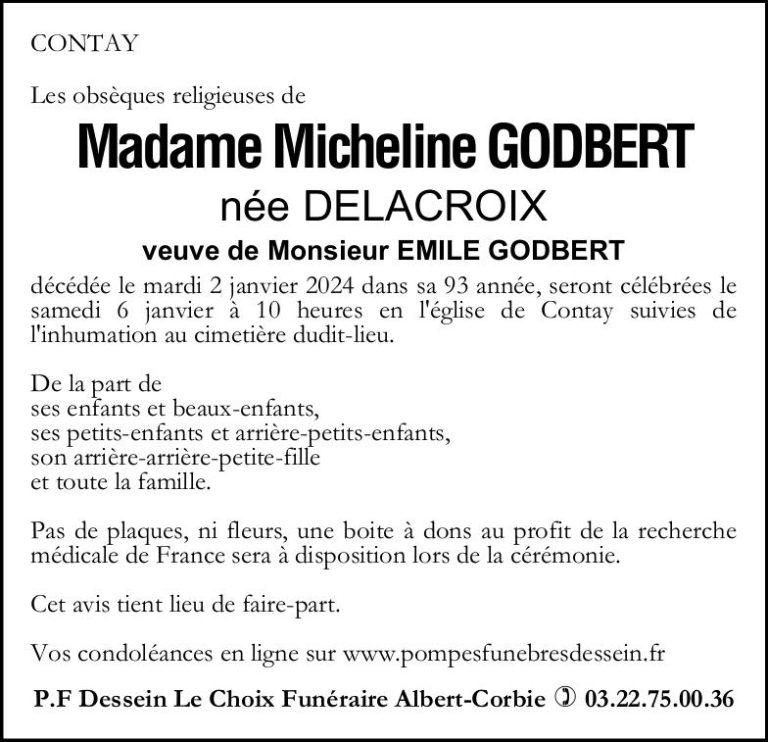 Madame Micheline GODBERT née DELACROIX Pompes Funèbres Dessein