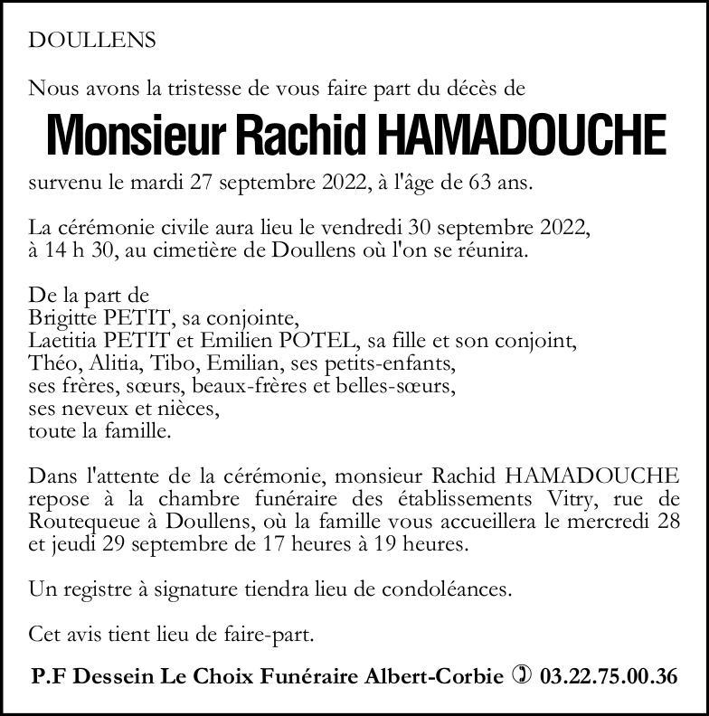 Avis de décès HAMADOUCHE Rachid