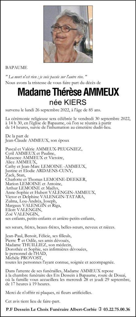 Avis de décès Thérèse AMMEUX