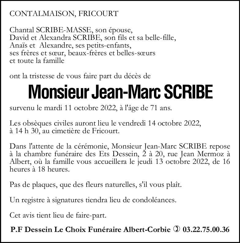 Avis de décès Monsieur Jean-Marc SRCIBE