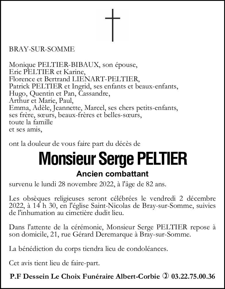 Avis de décès Serge PELTIER