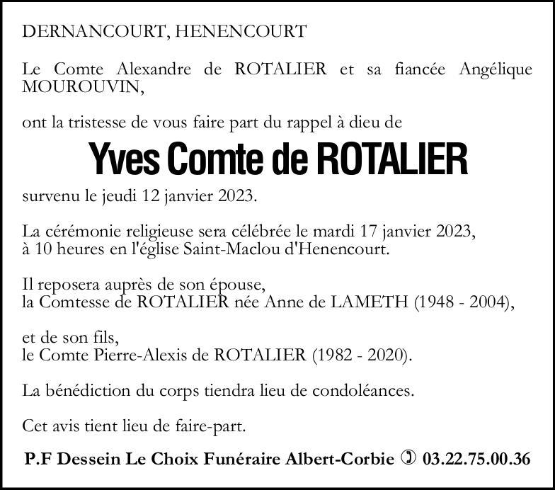 Avis de décès Monsieur Yves DE ROTALIER