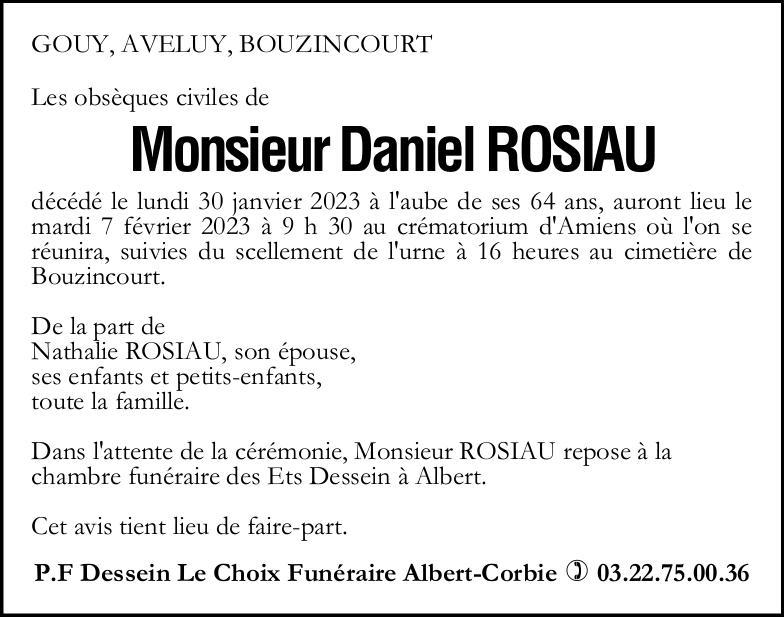 Avis de décès Daniel ROSIAU