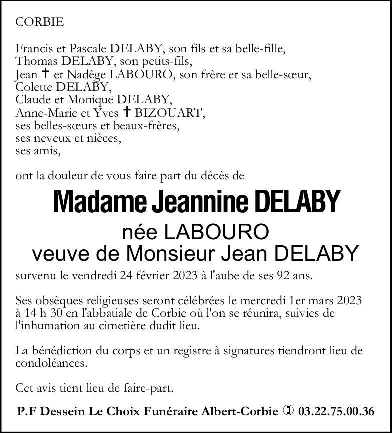 Avis de décès Jeannine DELABY