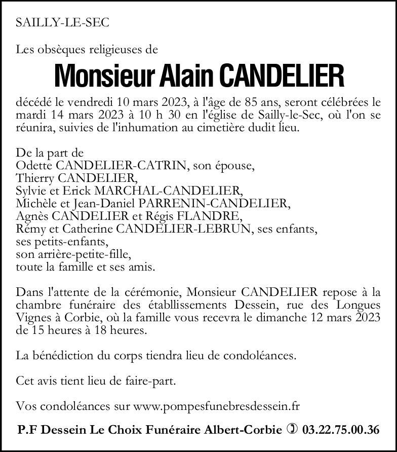 Avis de décès Alain CANDELIER