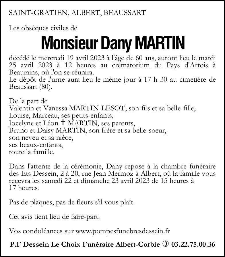 Avis de décès Dany MARTIN