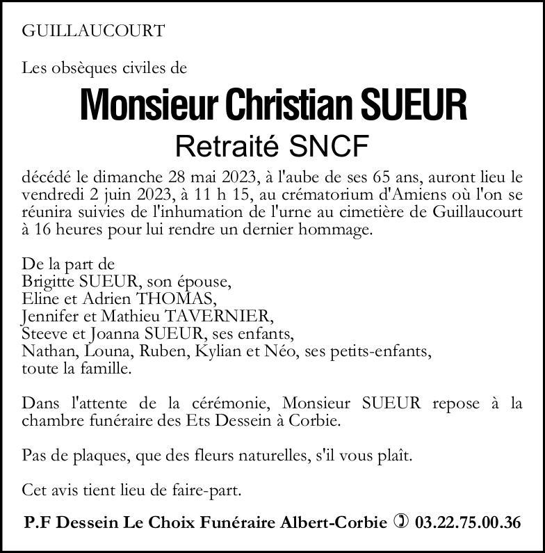 Avis de décès Christian SUEUR