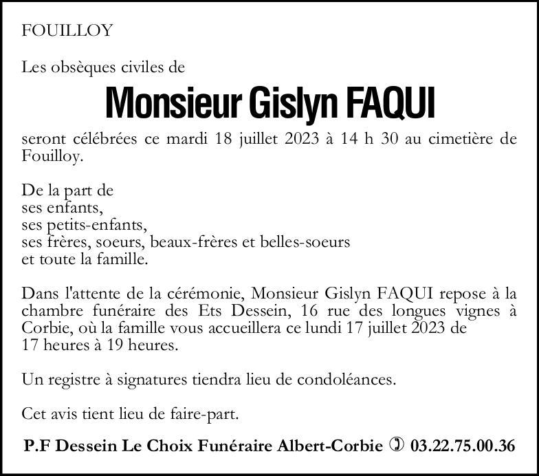 Avis de décès GISLYN FAQUI