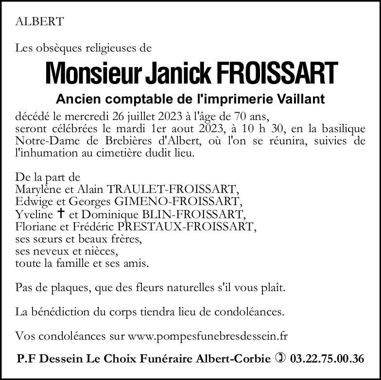 Avis de décès Janick FROISSART