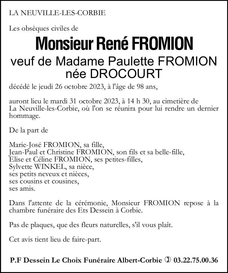 Avis de décès René FROMION