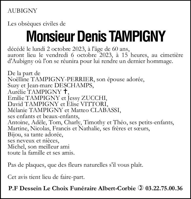 Avis de décès de Monsieur Denis TAMPIGNY