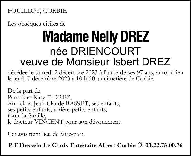 Avis de décès NELLY DREZ