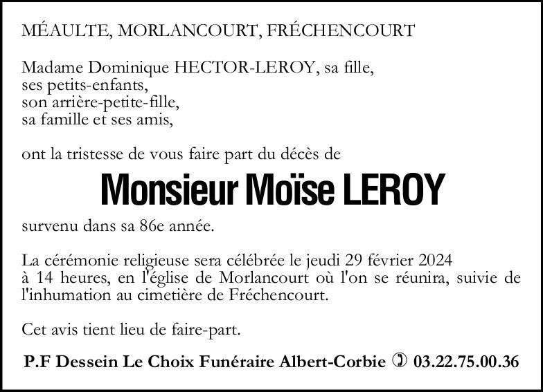 Avis de décès Moïse LEROY