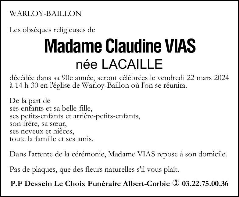 Avis de décès Claudine VIAS