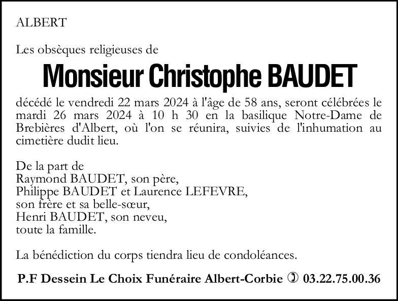 Avis de décès de Monsieur Christophe BAUDET