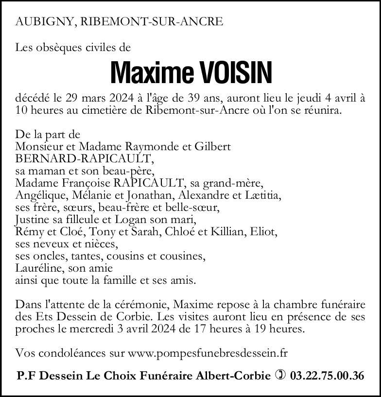 Avis de décès VOISIN Maxime