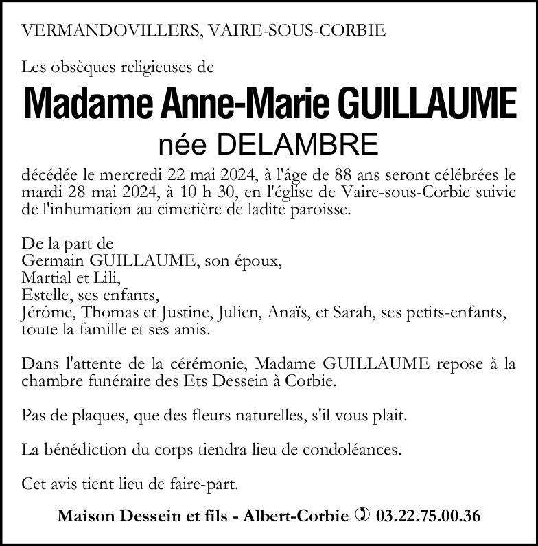 Avis de décès Anne-Marie GUILLAUME