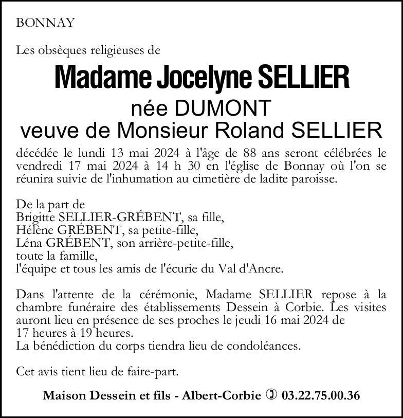 Avis de décès Jocelyne SELLIER