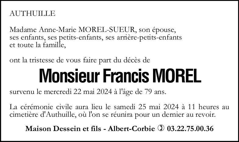 avis de décès de Monsieur Francis MOREL