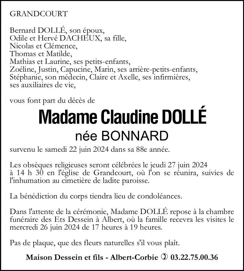 Avis de décès Claudine Dollé