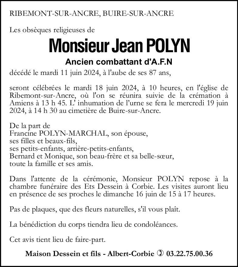 Avis de décès Jean POLYN