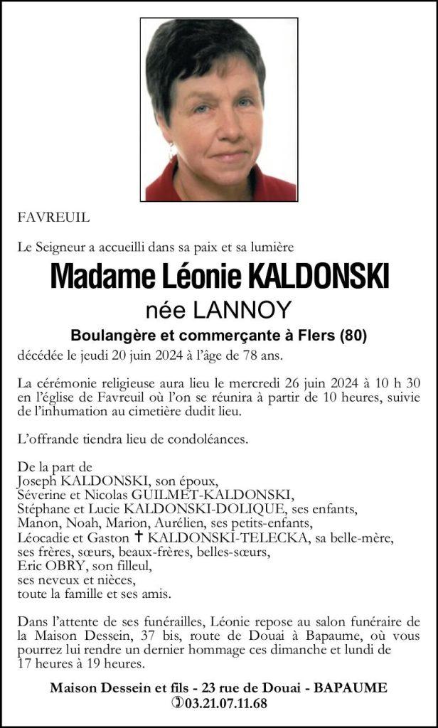 Avis de décès - Madame Léonie KALDONSKI née LANNOY