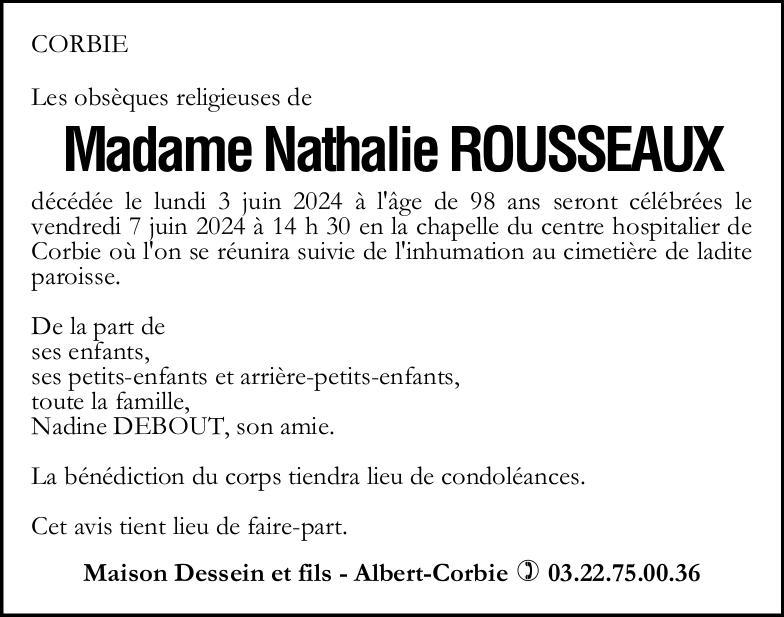 Avis de décès Nathalie ROUSSEAUX