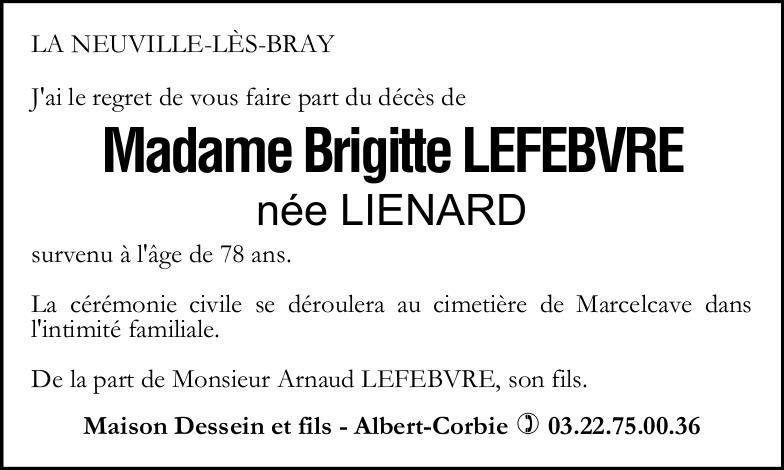 Avis de décès Brigitte LEFEBVRE