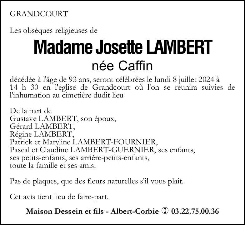 Avis de décès Josette LAMBERT