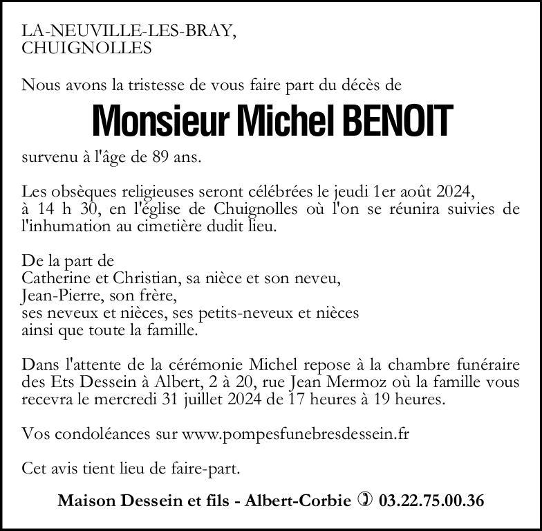 Avis de décès de Monsieur Michel BENOIT