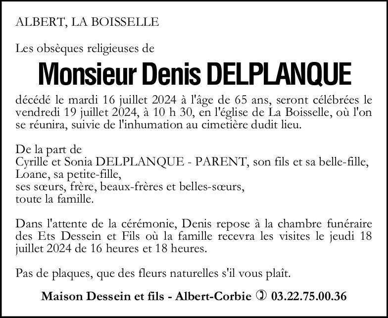 avis de décès de Monsieur Denis DELPLANQUE