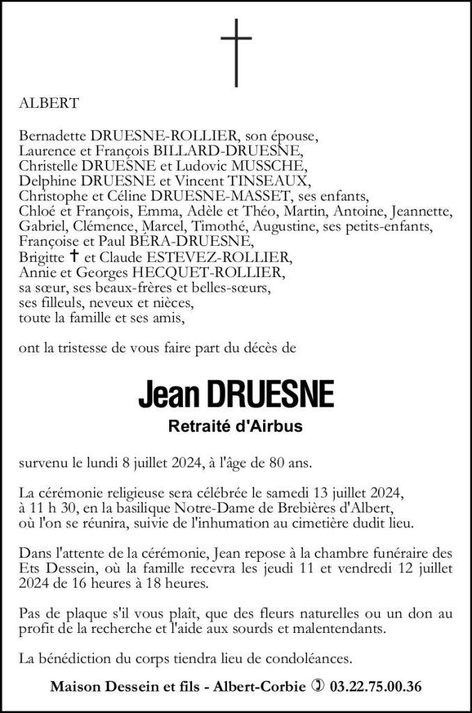 avis de décès de Monsieur Jean DRUESNE