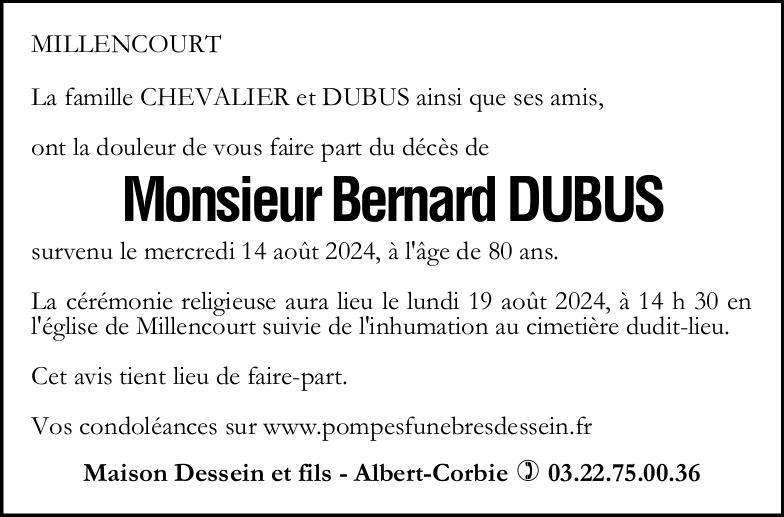 Avis de décès Bernard DUBUS