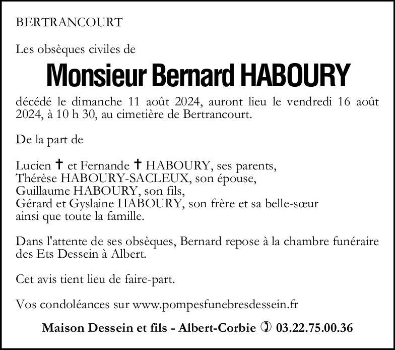 Avis de décès Bernard HABOURY