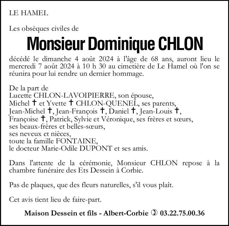 Avis de décès Dominique CHLON