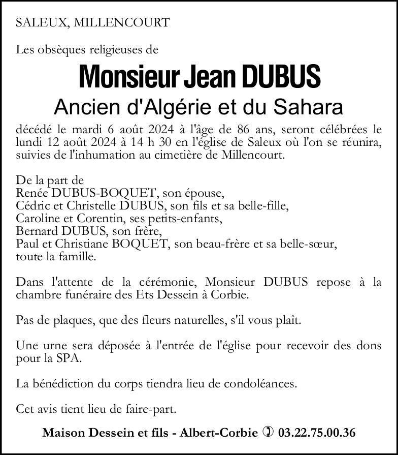 Avis de décès Jean DUBUS