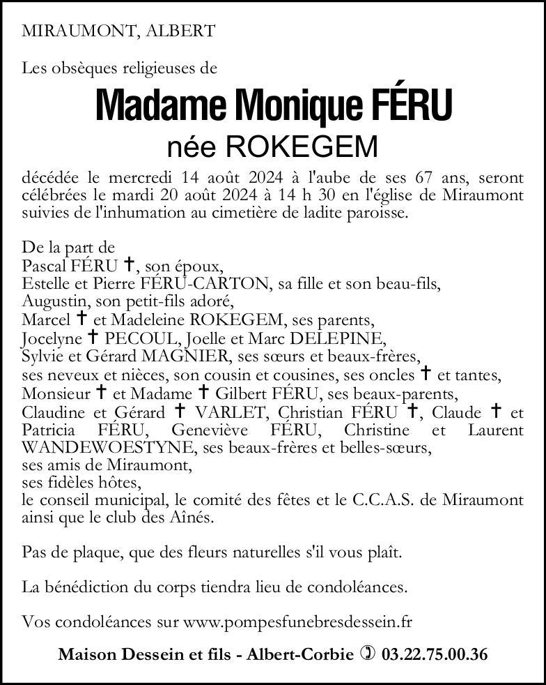 Avis de décès Monique FERU