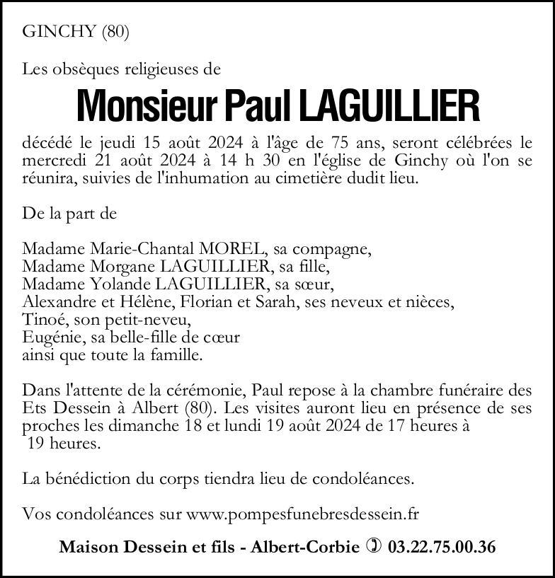 Avis de décès Paul LAGUILLIER