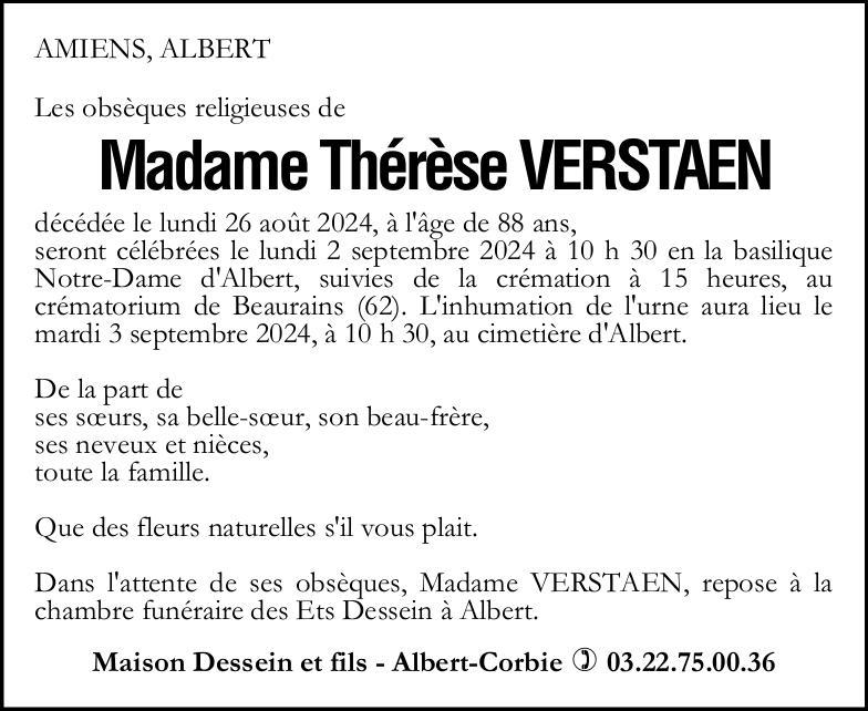 Avis de décès Thérèse VERSTEAN