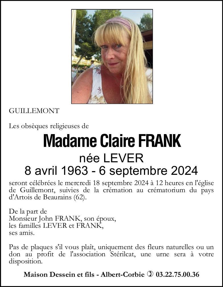 Avis de décès Claie FRANK