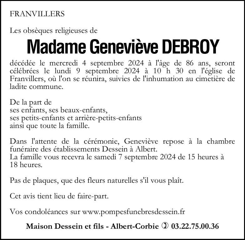 Avis de décès Geneviève DEBROY