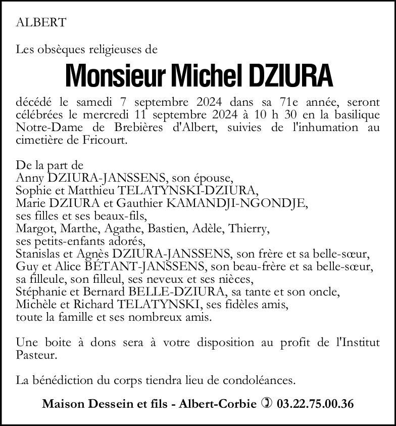 Avis de décès Michel DZIURA