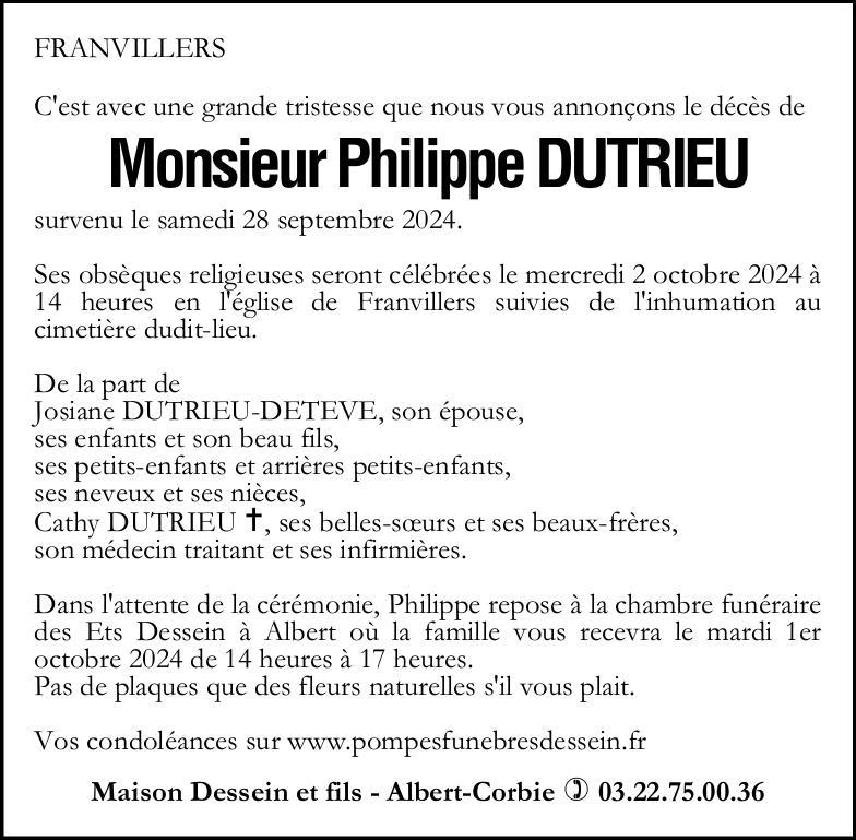 Avis de décès Philippe DUTRIEU