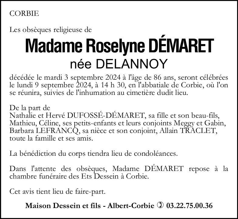 Avis de décès Roselyne DEMARET