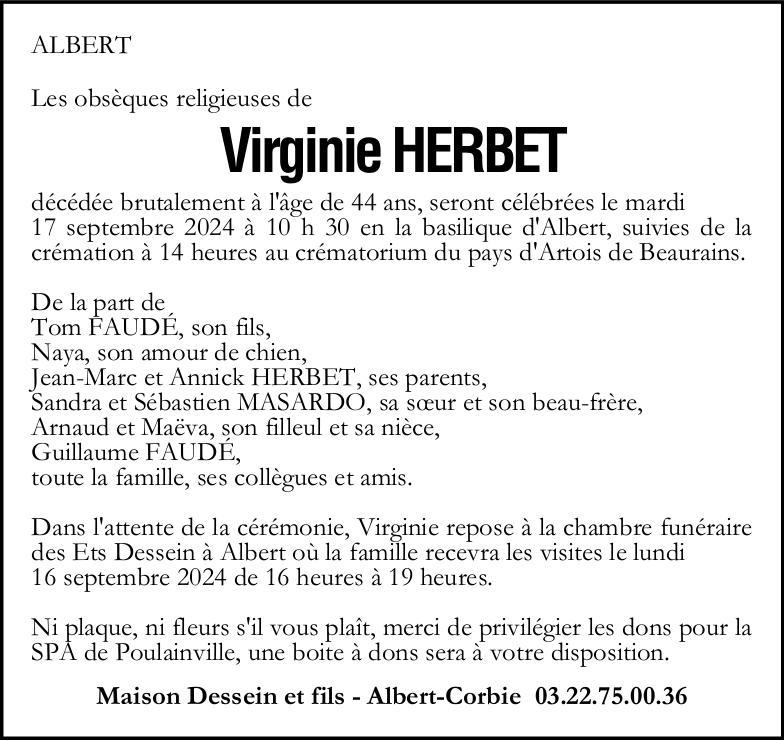 Avis de décès Virginie HERBET