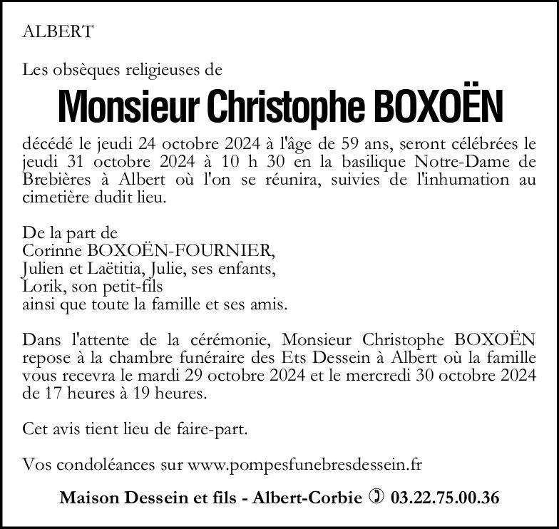 Avis de décès Christophe BOXOEN