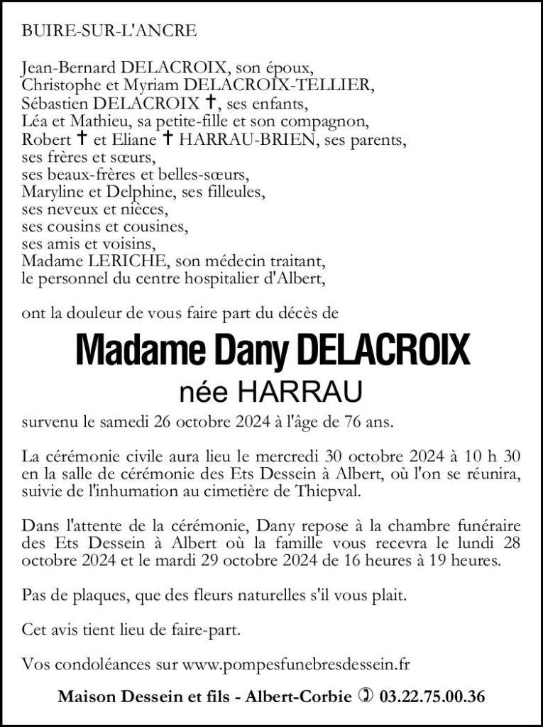 Avis de décès Dany DELACROIX