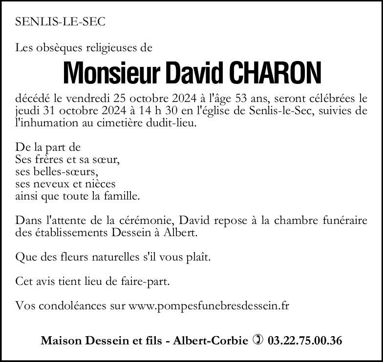 Avis de décès David CHARON