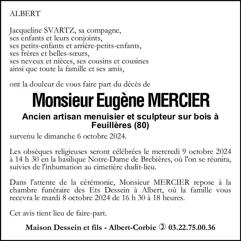 Avis de décès Eugène MERCIER