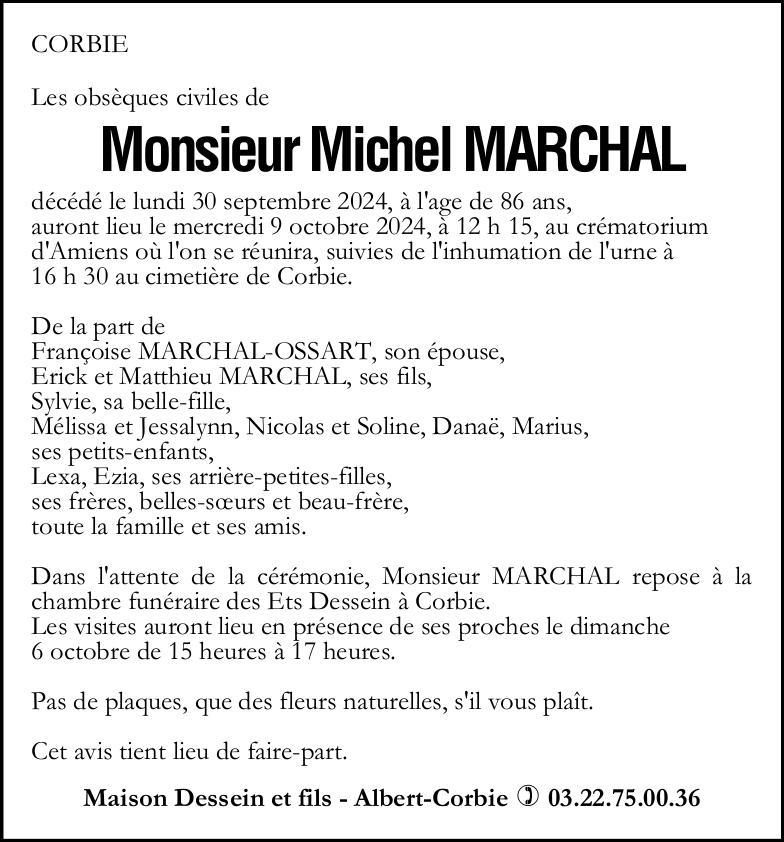 Avis de décès Michel MARCHAL